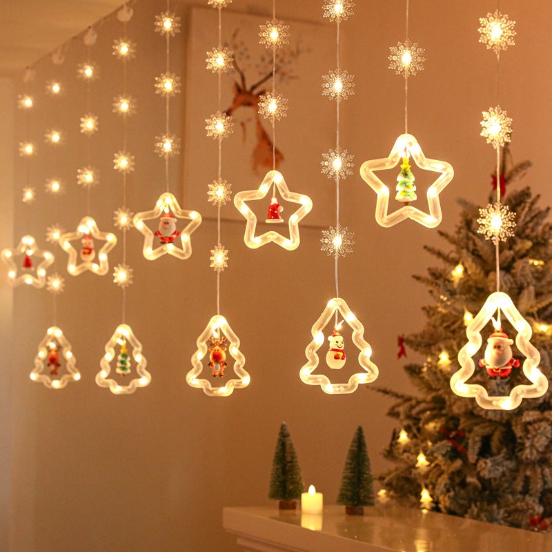 Décoration De Noël - Rideau Lumineux Avec Père Noël Et Sapin De