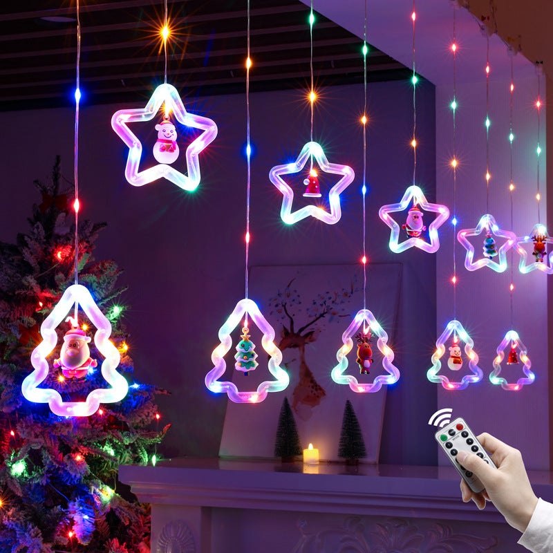 Lumières de Noël de 3 m, lumière de décoration de Noël USB, rideau lumineux  de Noël, arbre et anneau lumineux avec 10 pendentifs et télécommande