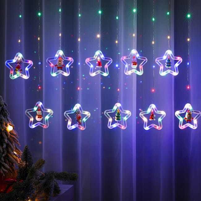 Lumières de fenêtre de noël de 3m, anneaux lumineux de décoration de noël  USB avec ornement, rideaux lumineux de noël avec télécommande