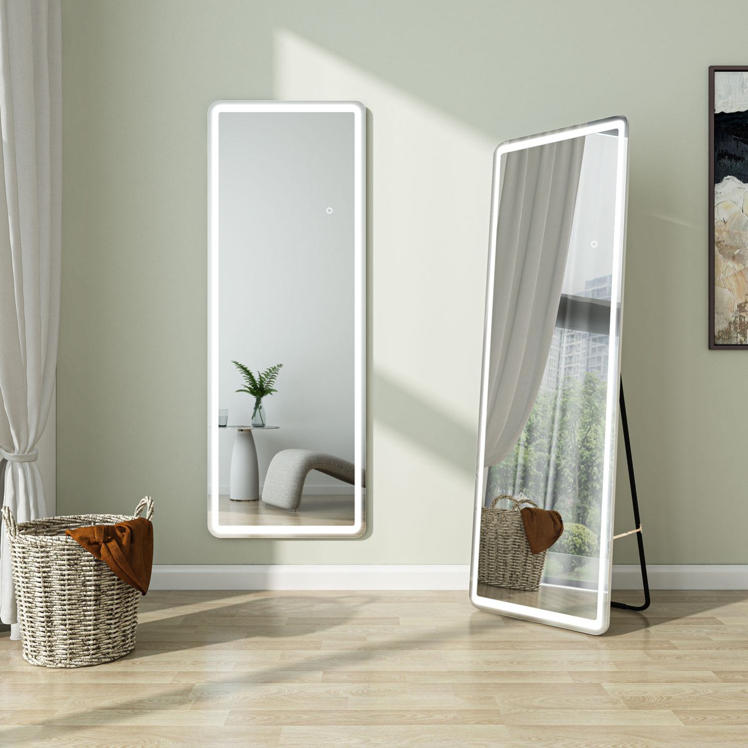 Miroir Rectangulaire 160cm Miroir Pleine Longueur HOMCOM 160cm Avec LED - 3 Couleurs Lumineuses - Mural Ou Sur Pied - Gris Miroir Pied LED HOMCOM 160x40cm 3 Couleurs Réglable