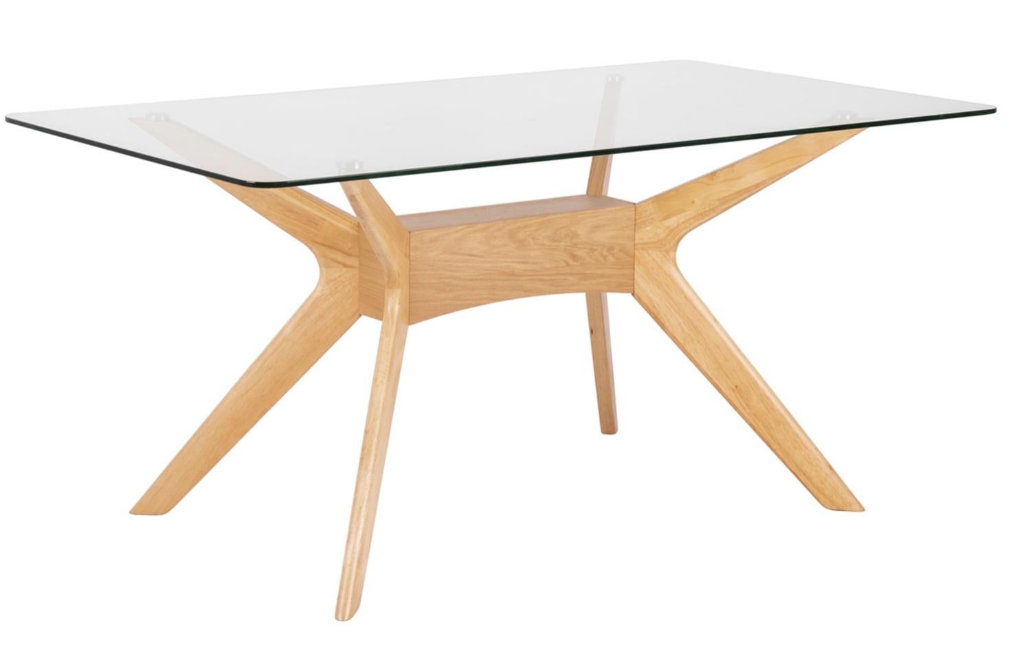 Table à manger verre trempé et bois d'hévéa finition chêne Noky - 3