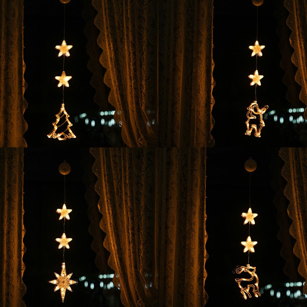4 décorations de fenêtre de noël, cloche d'arbre de noël, lumières