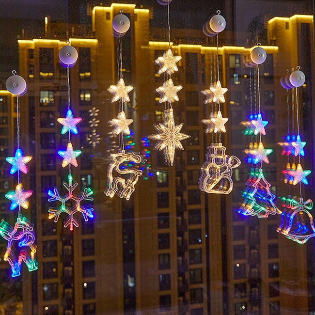 Éclairage de Noël pour fenêtre, 3 x ventouses, guirlande lumineuse de Noël,  décoration