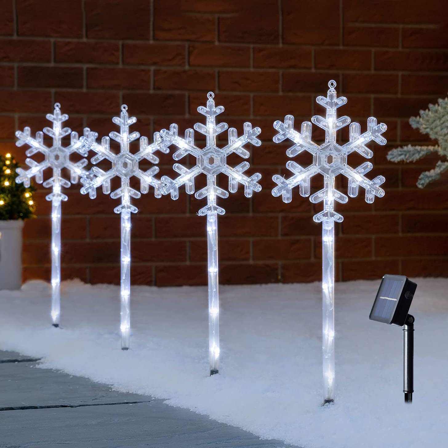 Luci Natalizie Con Pannelli Solari Set di 4 luci decorative natalizie, luci solari per indicatori di