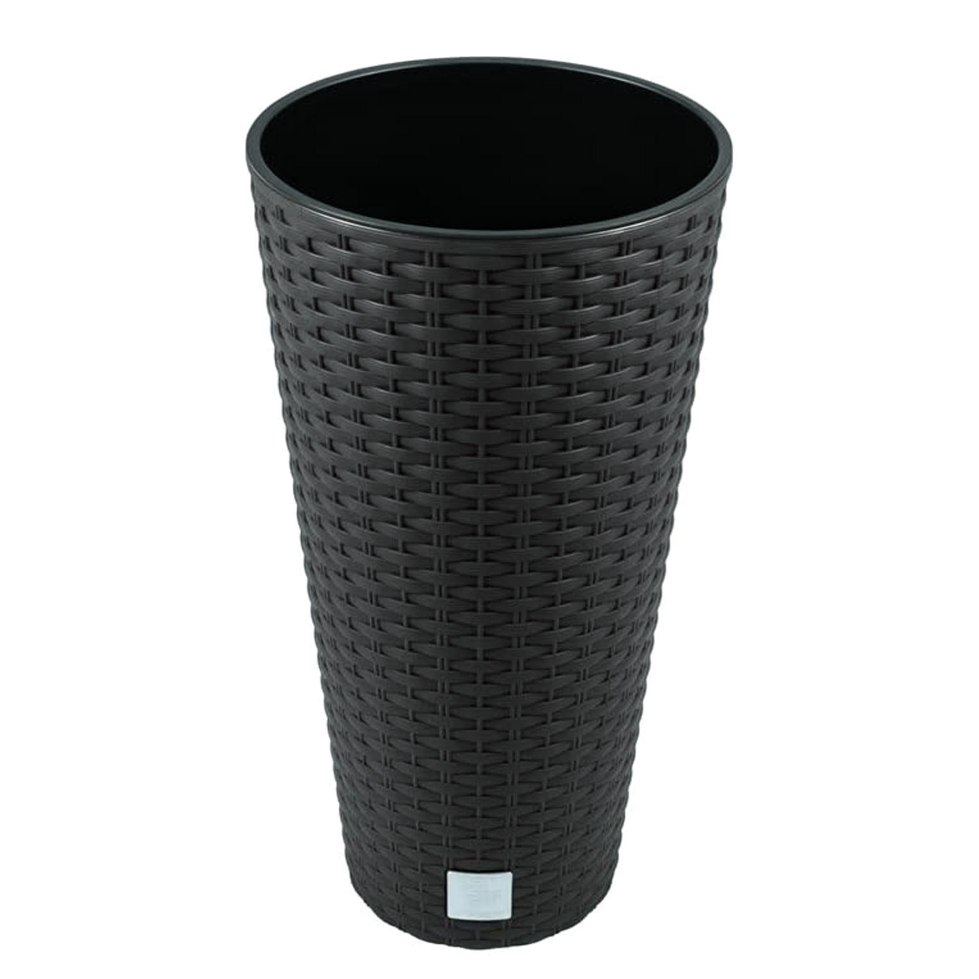 PAFEN Vaso Da Fiori Effetto Rattan: In Plastica Resistente Con Inserto, Diametro 25 Cm, Colore Antracite Per Interni Ed Esterni - 3