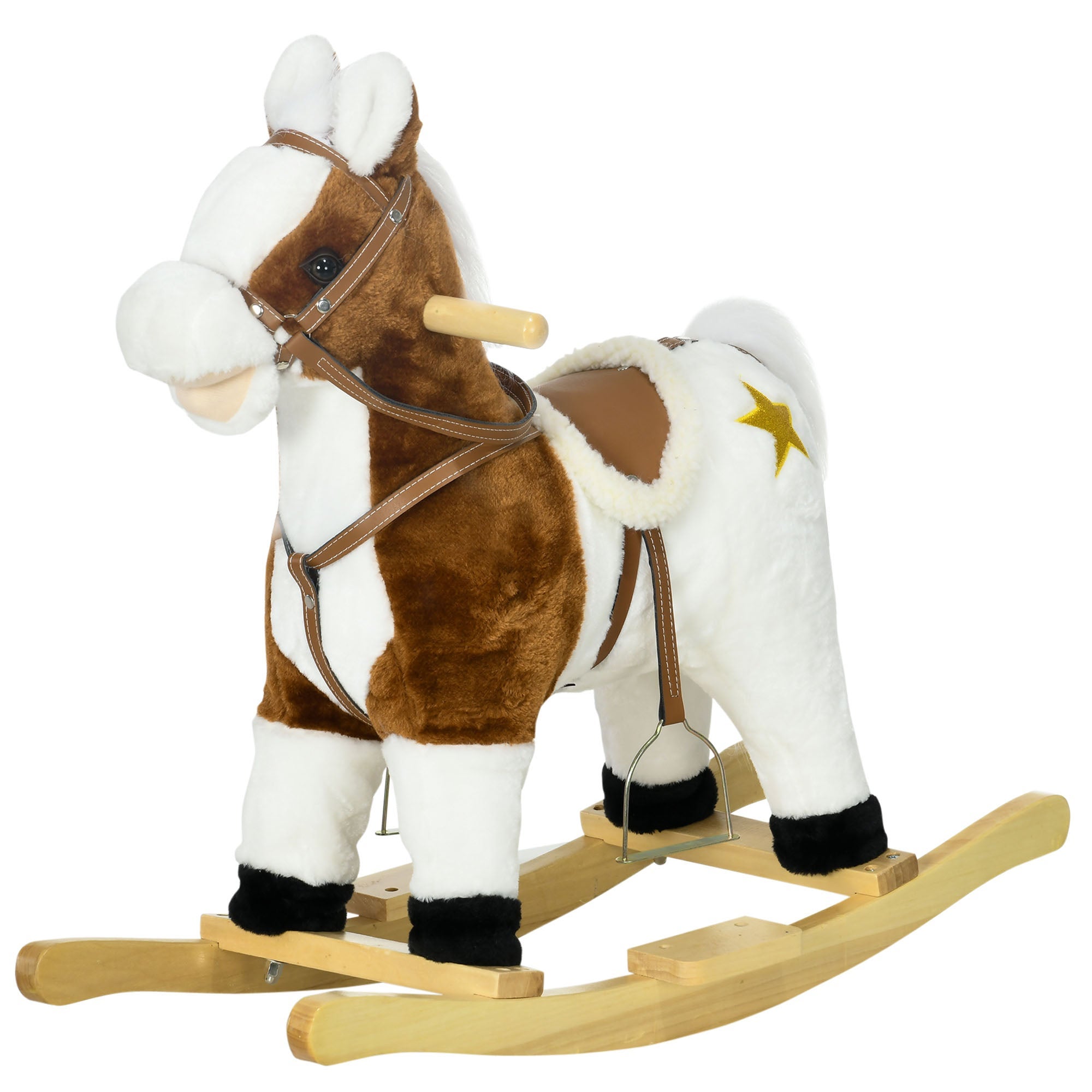 EASYCOMFORT Cavallo a Dondolo per Bambini da 18-36 Mesi con Suoni  Realistici, 60x33x50 cm, Marrone e color Legno