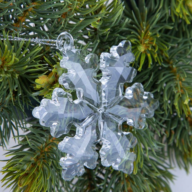 Set 4 Cristalli Fiocchi di Neve Decorativi 6,5 cm in Vetro