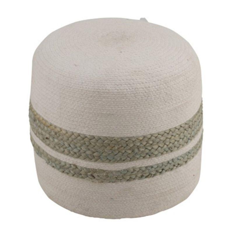 Paris Prix Pouf En Jute "maglia" 40cm Blanc & Vert Leroy Merlin