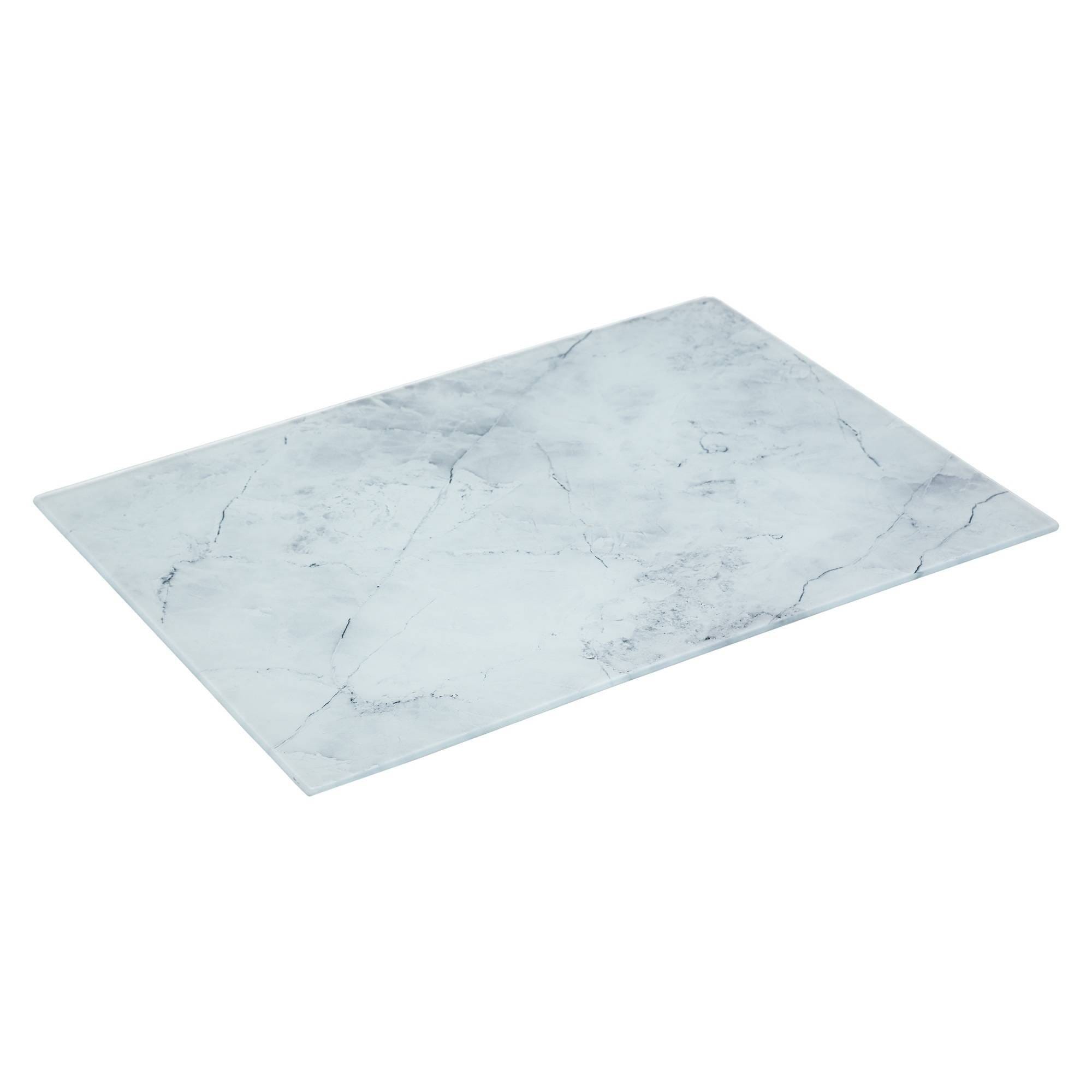 Planche à découper en verre effet marbre blanc (30 x 40 cm).[525
