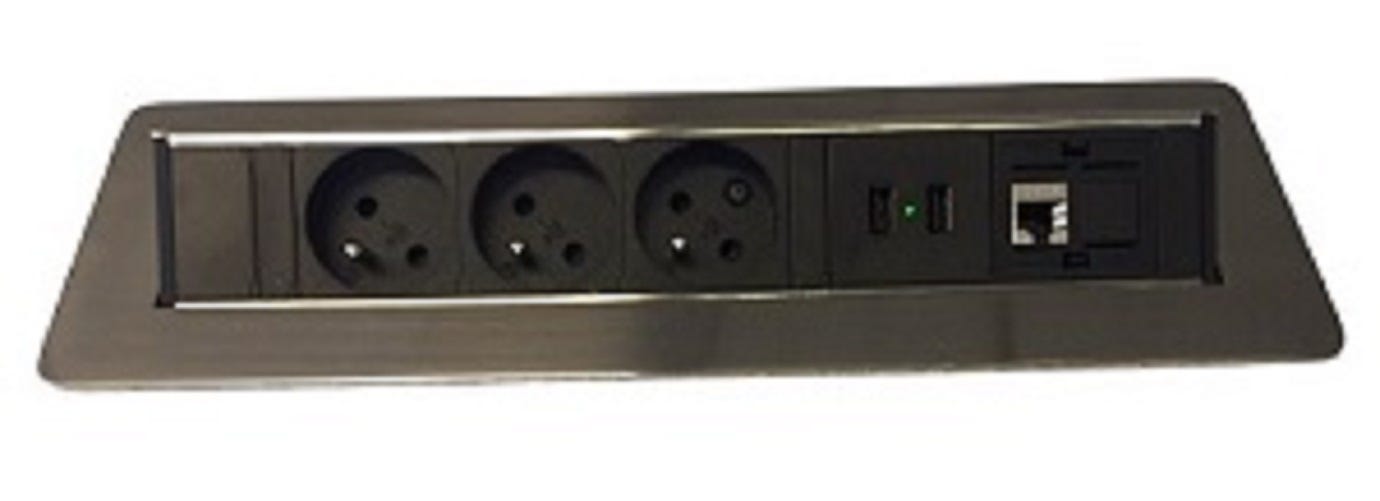 Bloc encastrable pivotant 3 prises, 2 ports USB et 1 coupleur RJ45 cat.6 -  ALUSOR