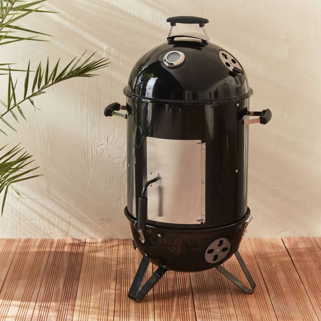 Barbacoa ahumador carbón – Juan – Smoker premium con aireadores, ahumador,  gril, compartimento de ahumado negro