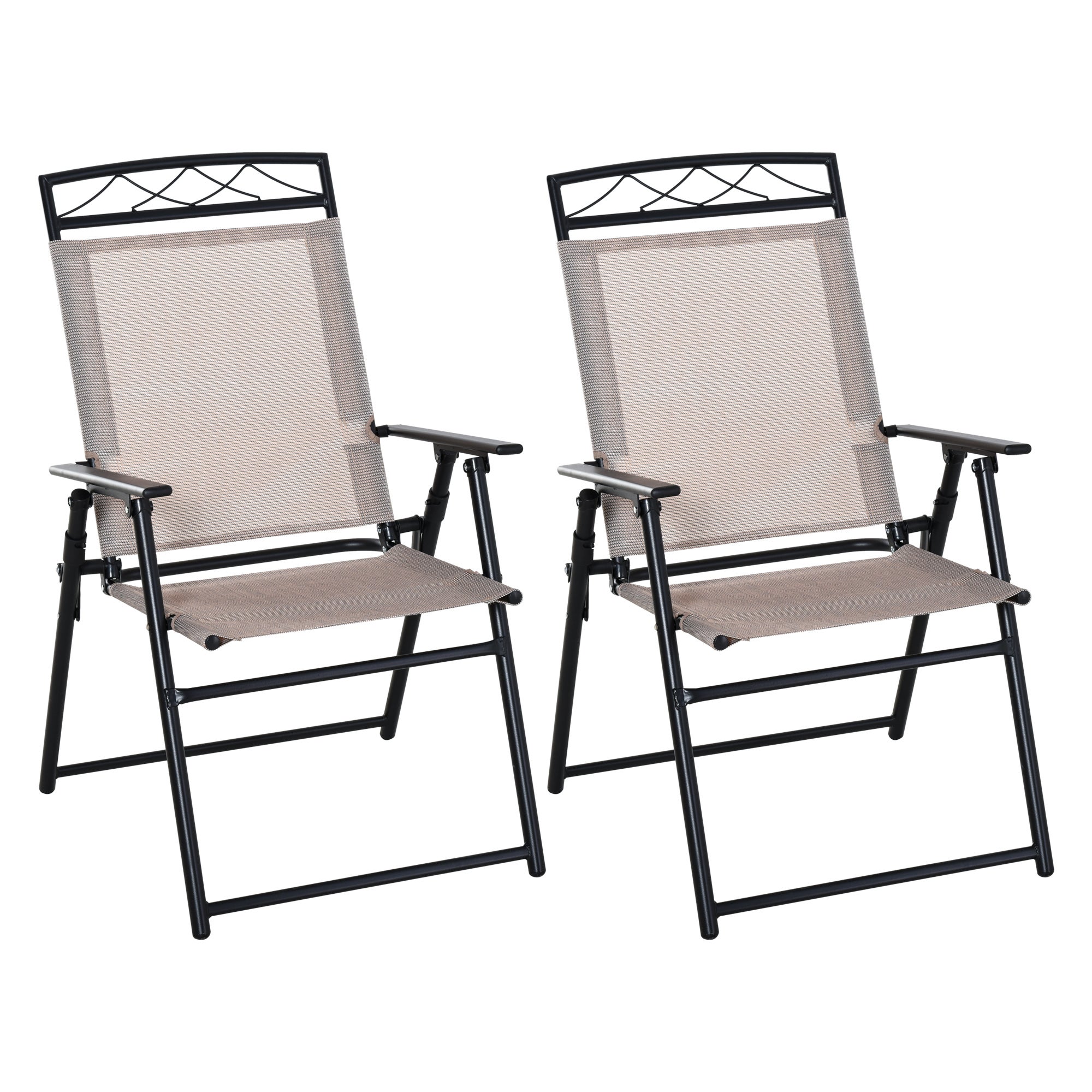 Lot de 2 chaises de jardin pliantes avec accoudoirs métal noir