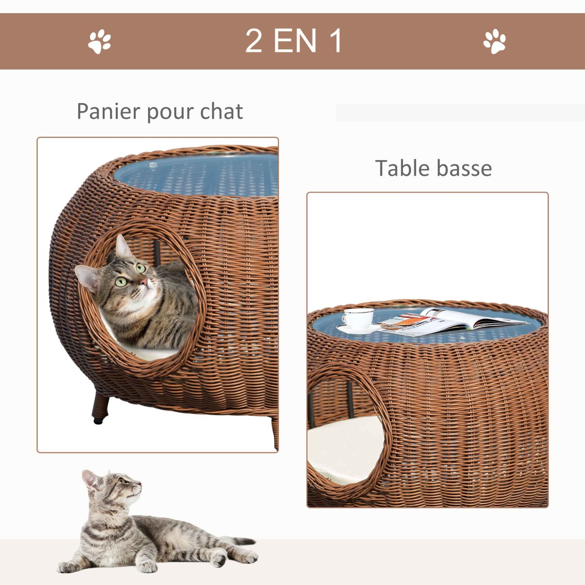 Panier Chat Cosy Grand Confort Table Basse 2 En 1 Resine Marron Leroy Merlin