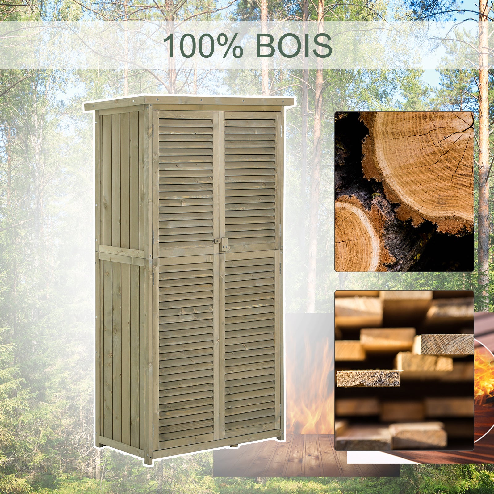 Armoire De Jardin Portes Persiennes 2 Étagères Bois Pin | Leroy Merlin