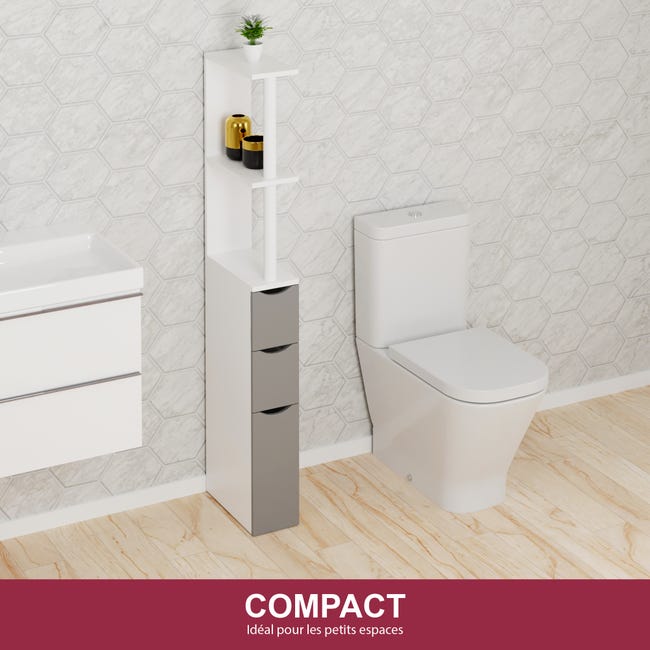 Hofuton Meuble WC Armoire Toilette Colonne 20x20x80cm - Etagère de Rangement  4 Niveaux Salle de Bain Porte