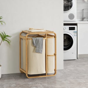 Mobile porta lavatrice rialzato con cesto portabiancheria e due comode ante