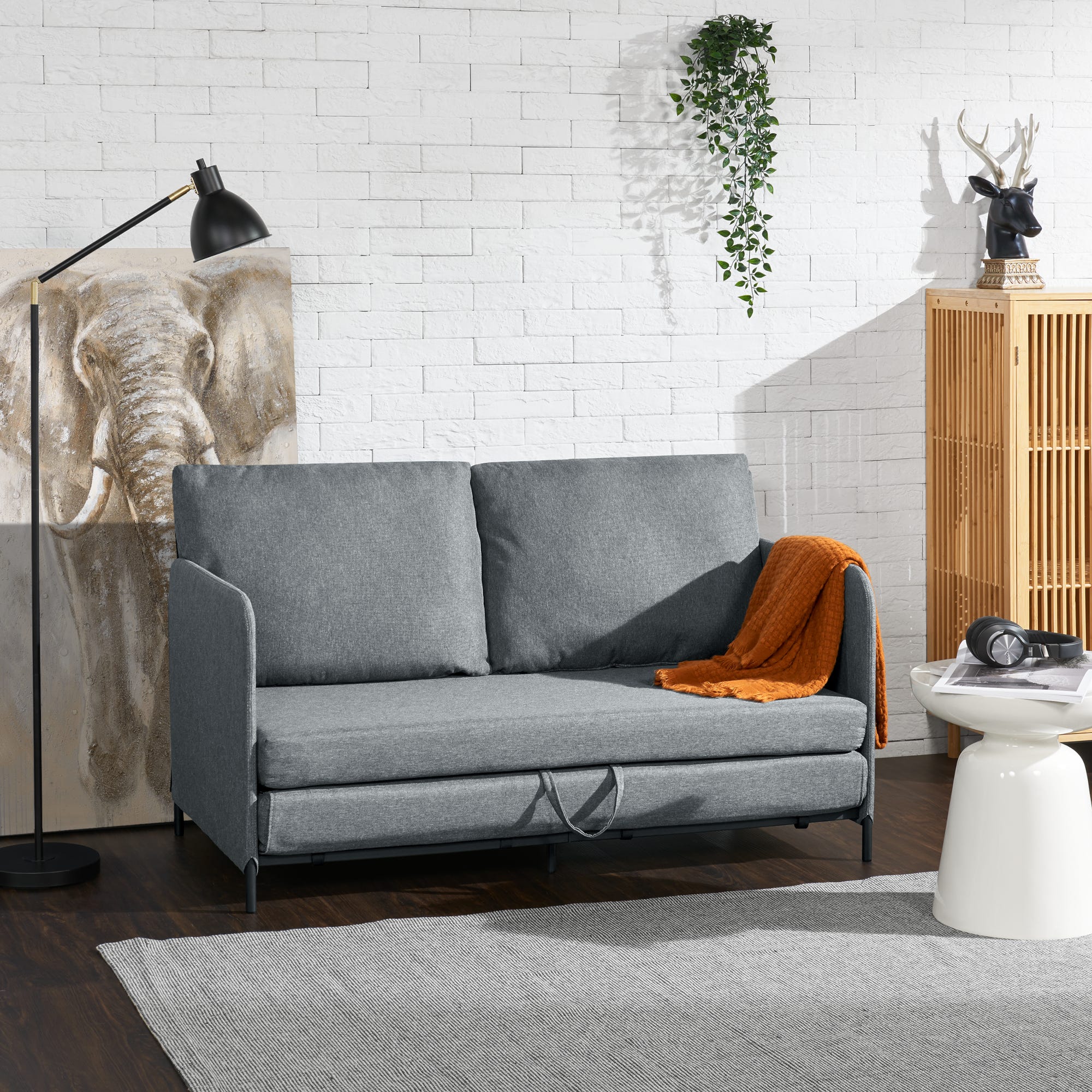 Sofá cama Soini plegable diseño 2 en 1 espuma textil metal 78 x 125 x 67 cm  - Gris claro [en.casa]