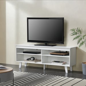 HOMCOM Mueble para TV Moderno con 2 Puertas y 2 Estantes para Televisores  de hasta 46 110x39x48,8 cm Natural y Blanco