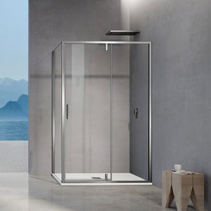 Porte de douche pivotante 42 avec panneau latéral 34 à design linéaire  noir mat
