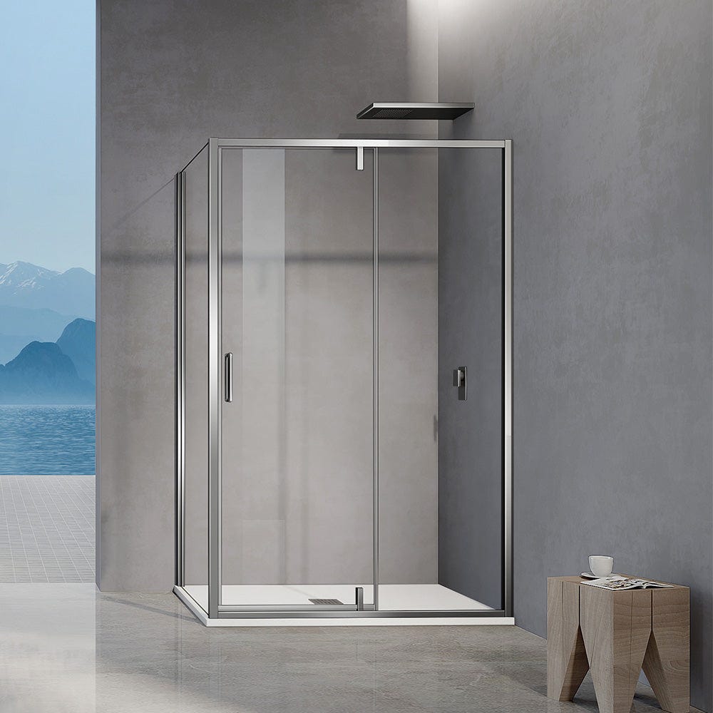 Porte de douche pivotante en verre 6mm avec accessoires en inox