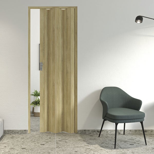 Porta a Soffietto in PVC 83x214 Su Misura Legno Maniglia Serratura  Riducibile