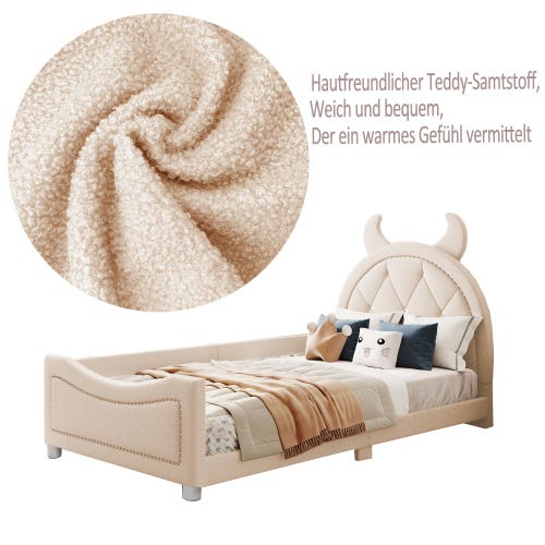 Cama infantil acolchada, sofá cama, color beige, 90*200cm