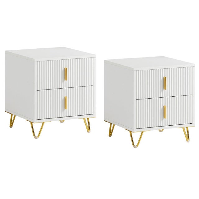 Conjunto de 2 mesas de apoio Mesa de cabeceira Mobiliário moderno para sala de estar com 2 gavetas L40xP40xH47 cm FBT115-Wx2 SoBuy PT