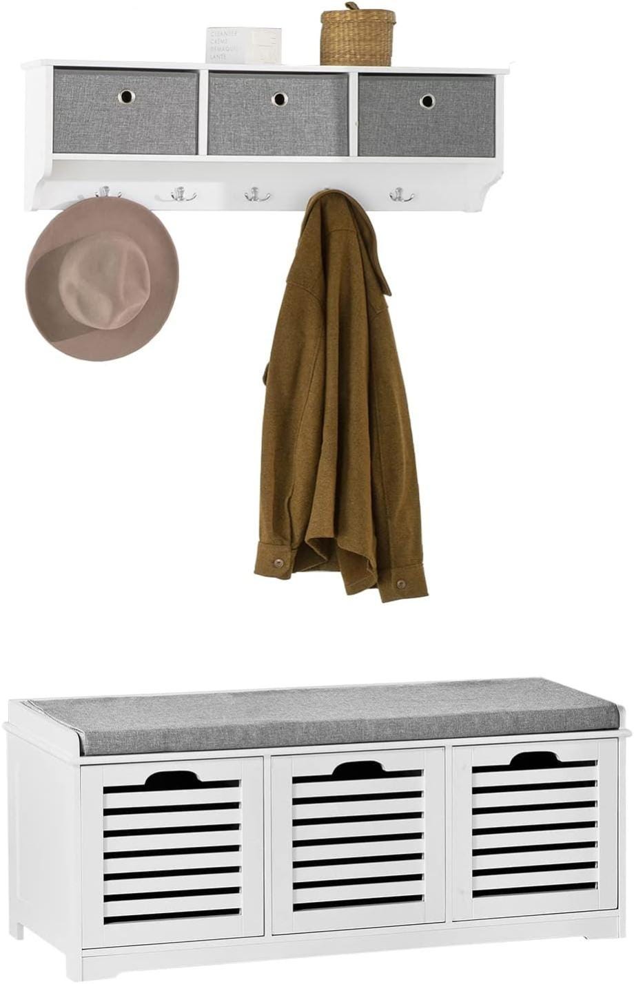 Mueble recibidor Zapatero con Perchero Gris Blanco FSR23 W FRG282