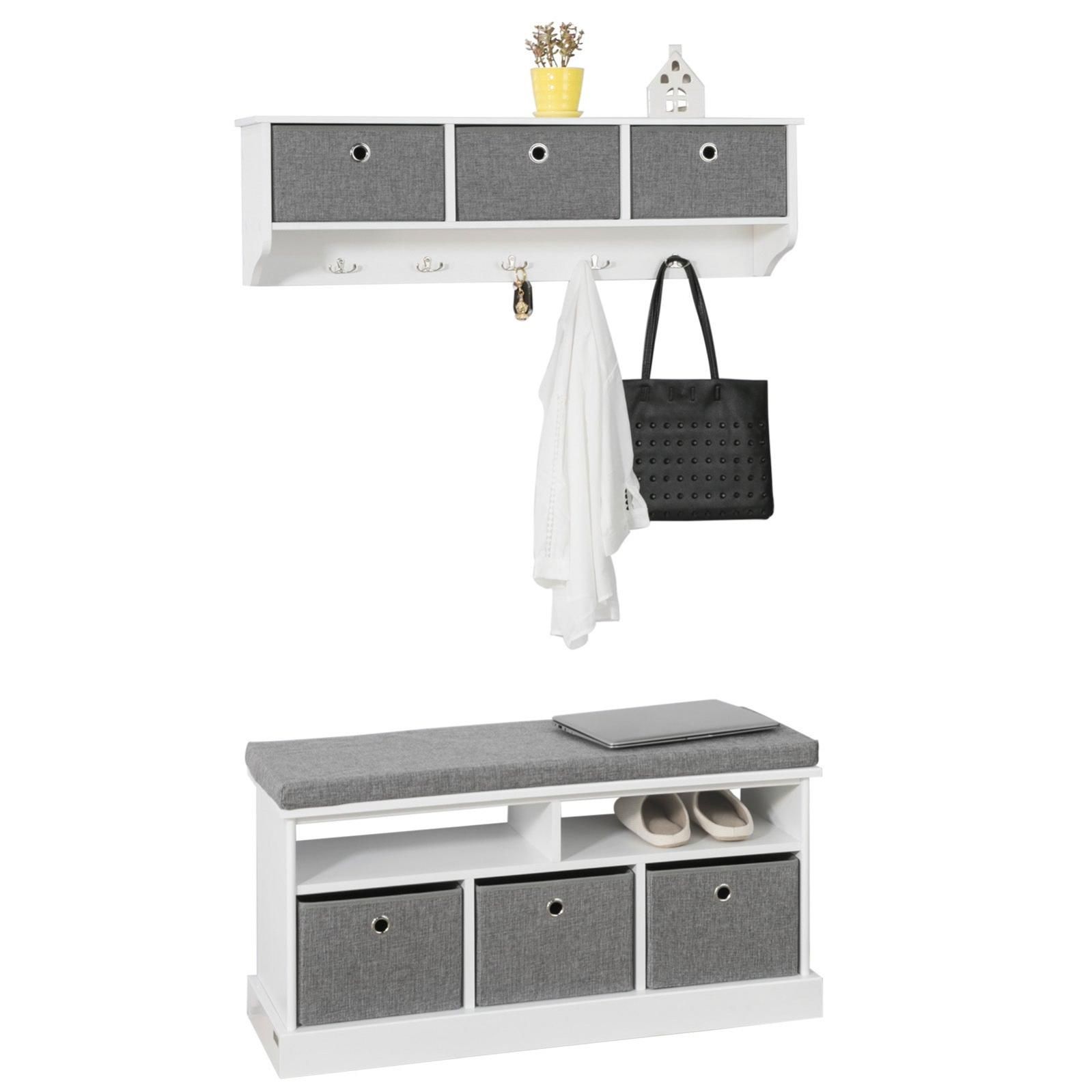 Mueble recibidor Zapatero con Perchero Gris Blanco Zapatero Perchero FSR67 HG FRG282 W SoBuy ES Leroy Merlin