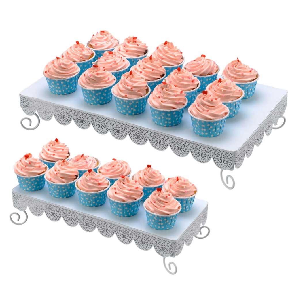 espositore per dolci Tavola da dessert ceramica rettangolare rettangolare da 2 livelli tavola da dessert ceramica creativo Cupcake Display Stand Pasticceria Vassoio per la festa del partito supporto p