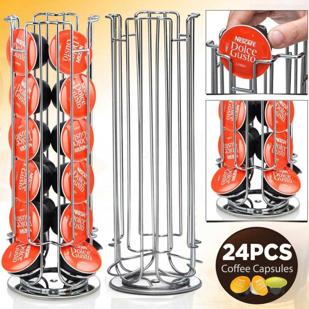 Portacapsule Rotante Apollon Per Nespresso Vertuo, 80 Capsule, Acciaio Cromato, Base Girevole 360°, Meccanismo A Ricarica Automatica, 20x20x36 Cm