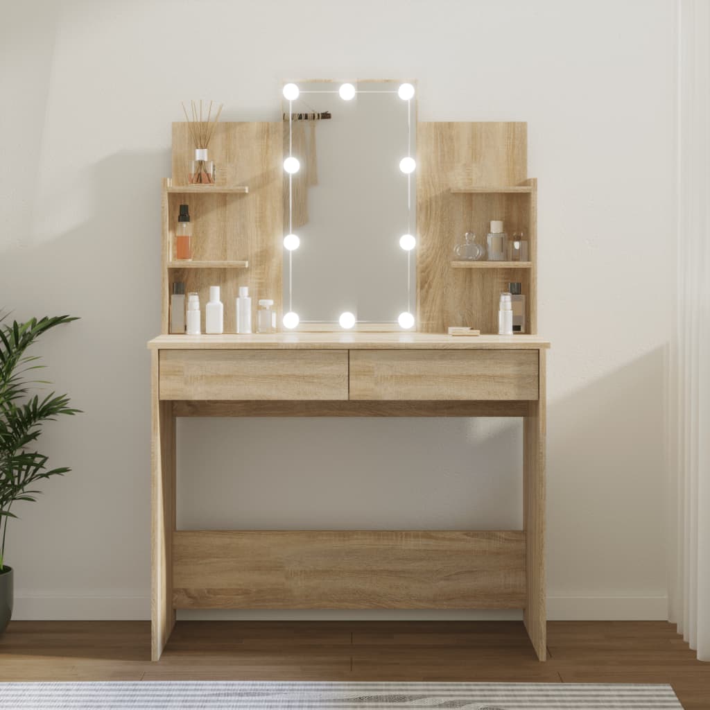 Maison Exclusive - Set Tavolo da Toeletta Bianco Lucido con LED Legno  Multistrato