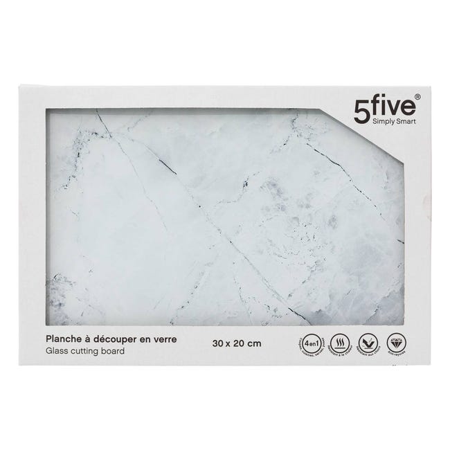 Planche à découper en verre trempé motif marbre blanc