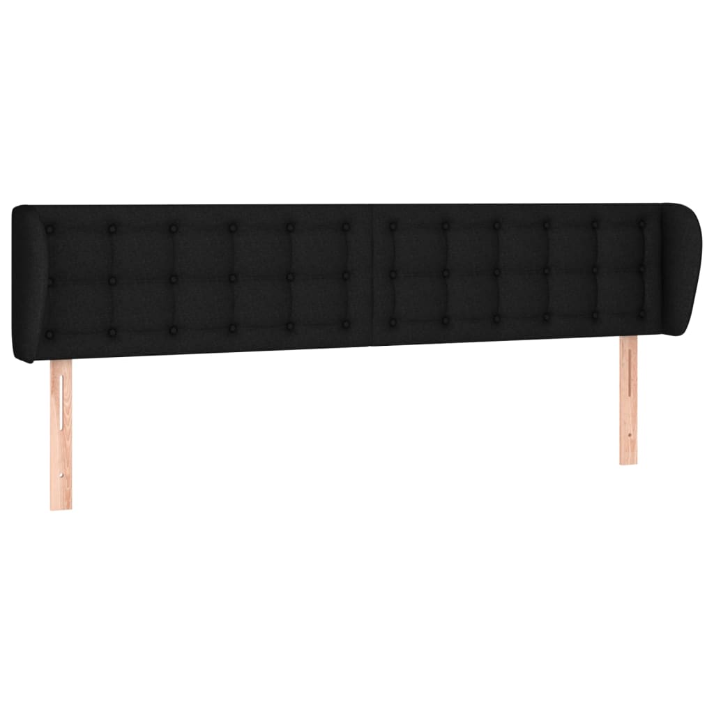 Tête de lit accessoire couchage chambre à coucher meuble avec rebord  latéral 203 x 23 x 78/88 cm tissu noir TDL0204474