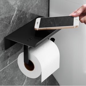 Porte-rouleau de papier toilette, lot de 2, sans perçage, acier inoxydable,  mat, autocollant, HxLxP : 4x16x9 cm, noir