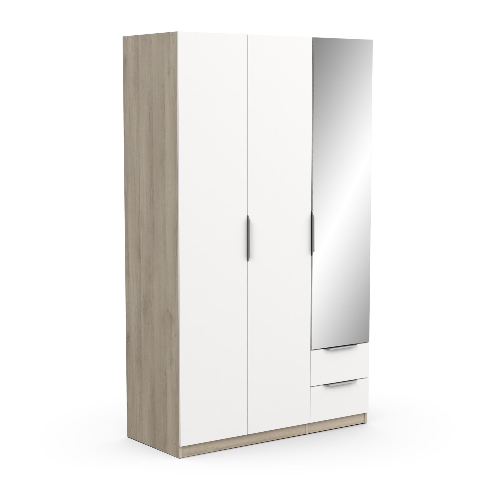 Armoire 3 portes avec miroir GHOST Blanc et Chêne 119,4 x 51,1 x