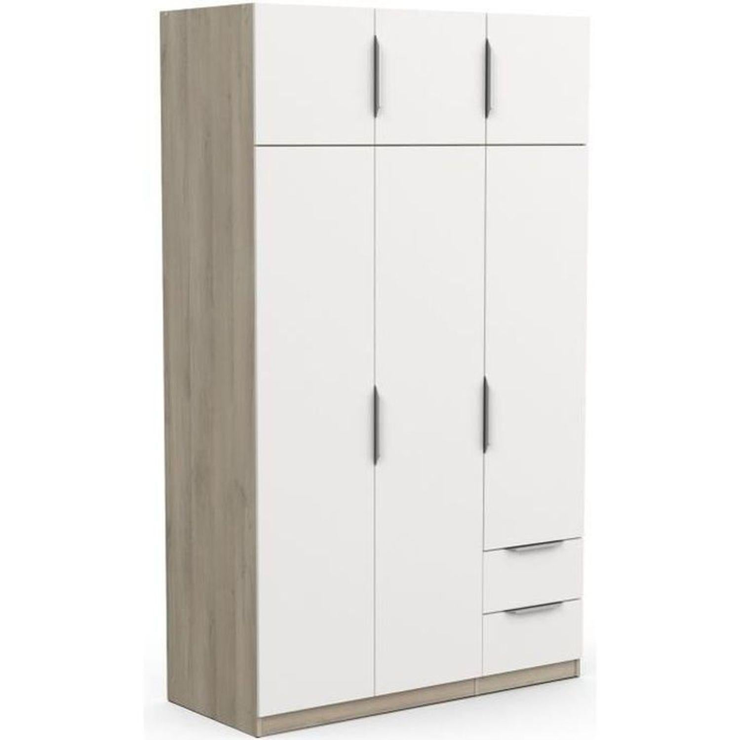 Armadio Guardaroba Con 3 Ante E 2 Cassetti - Colore Rovere, 120x51x203 Cm, Moderno E Spazioso - Foto 4