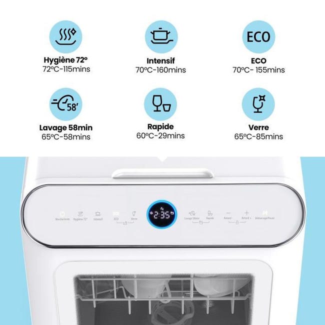 Lave-vaisselle Comfee Lave-vaisselle 6 couverts Commande tactile Affichage  LED Inox