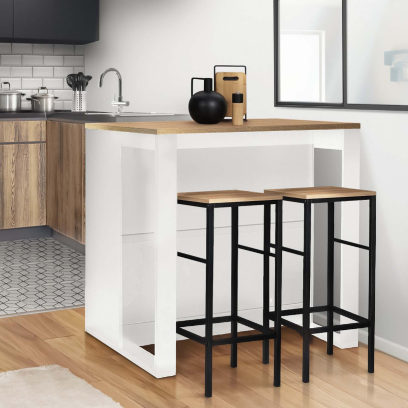 Table de bar îlot JUNO bois blanc et plateau façon hêtre Leroy Merlin