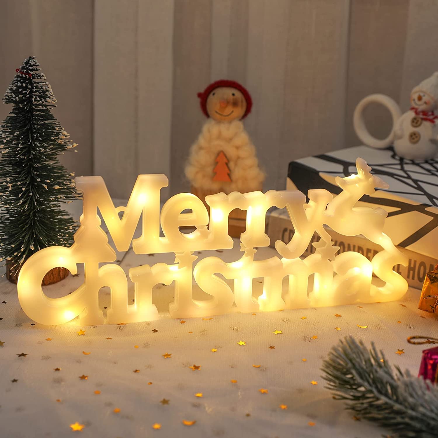Decorações de Natal, Letras de Feliz Natal Luz LED para Festa de Natal  Interior e Exterior Luz do Alfabeto de Natal (Branco Quente)