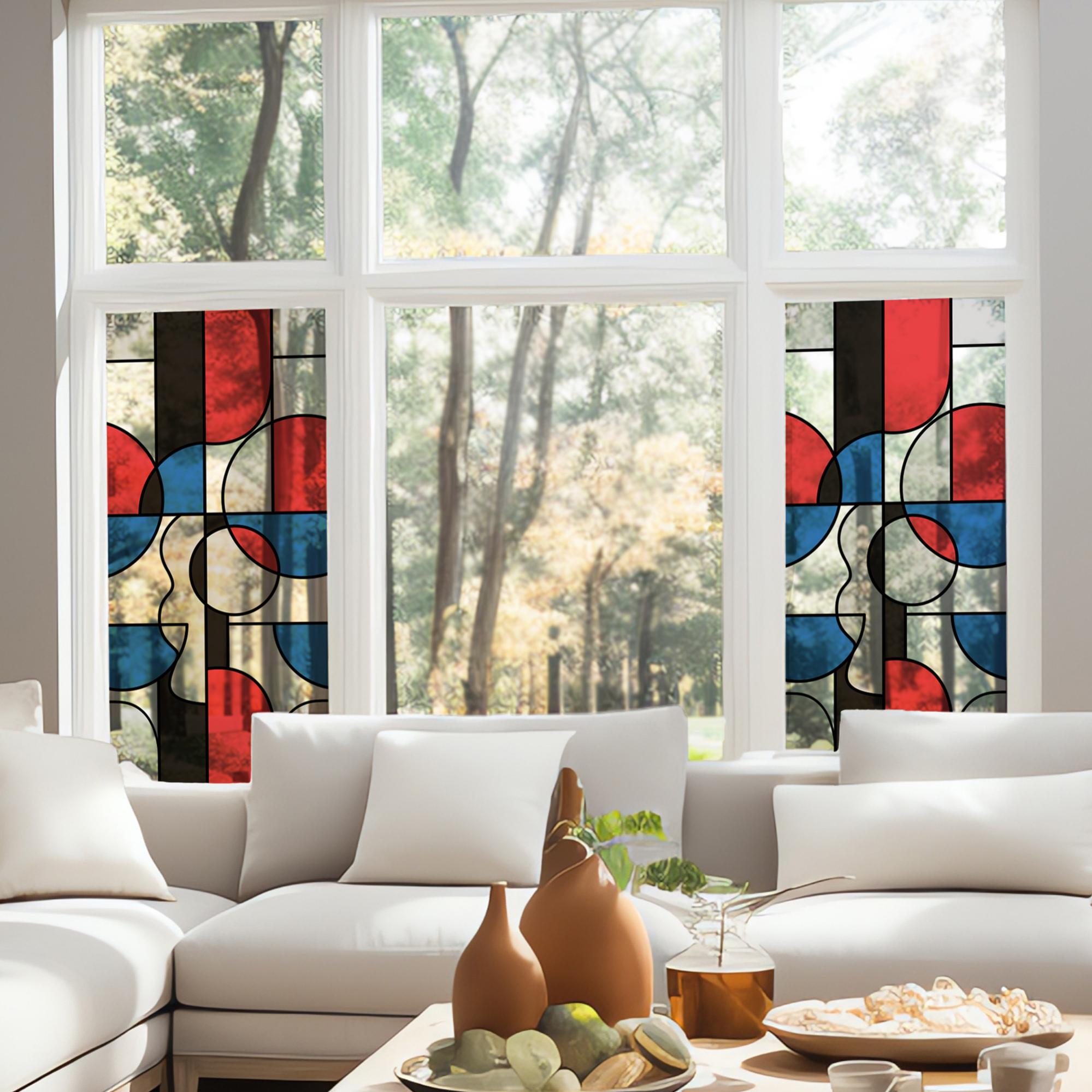 Stickers décoratifs électrostatique, vitrail contemporain, formes  géométriques abstraites, raccordable, 150 cm X 67,5 cm