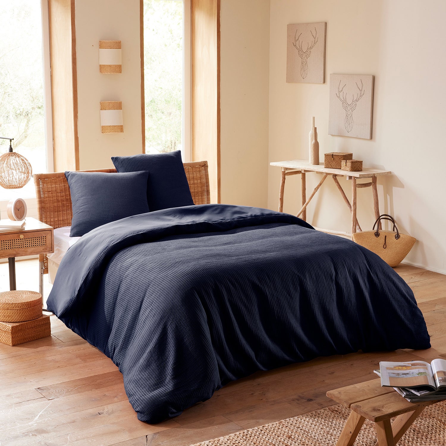 Housse de couette Nid d'abeille Parure de lit 260 x 240 cm pour lit 2