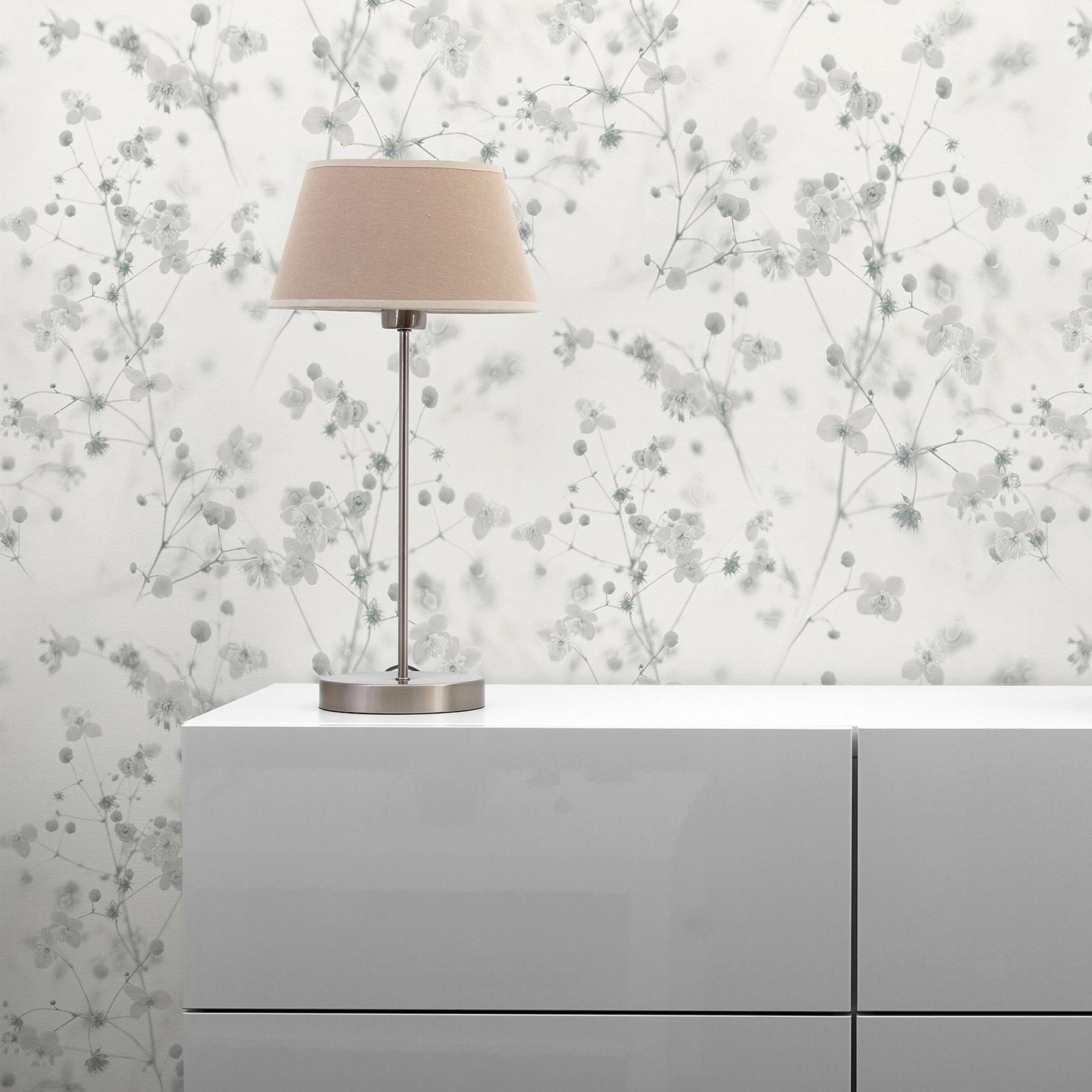 Papel pintado flores lenni m1-no.3573   papel pintado no tejido   blanco   gris   floral   natural