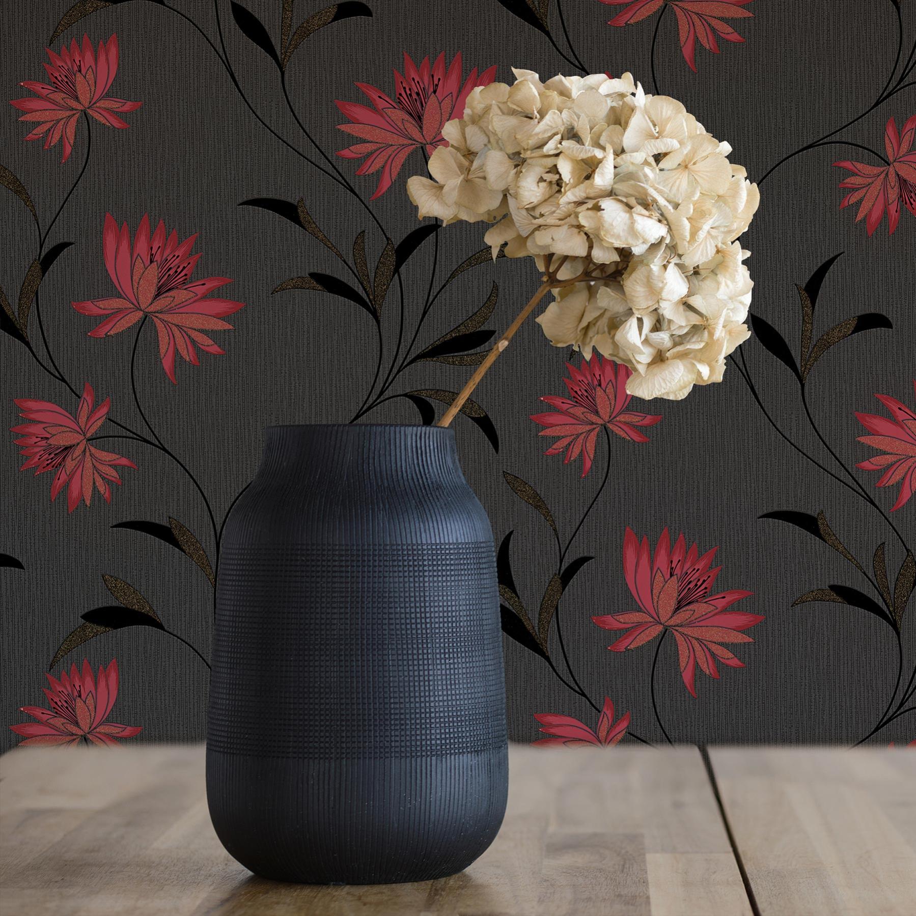 Papier peint fleurs Juliano M1No.3815 papier peint rouge noir classique Leroy Merlin