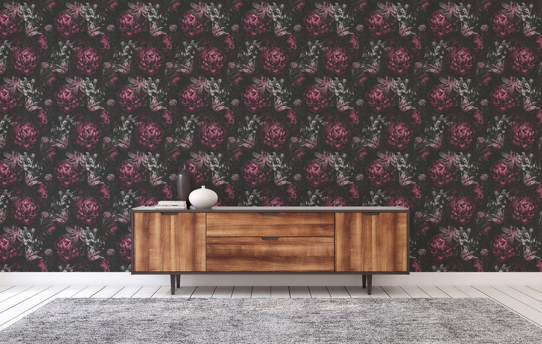 Papier Peint Intissé Tadessi Fleurs Mario – Noir Et Vert, 53 Cm X 10,05 M