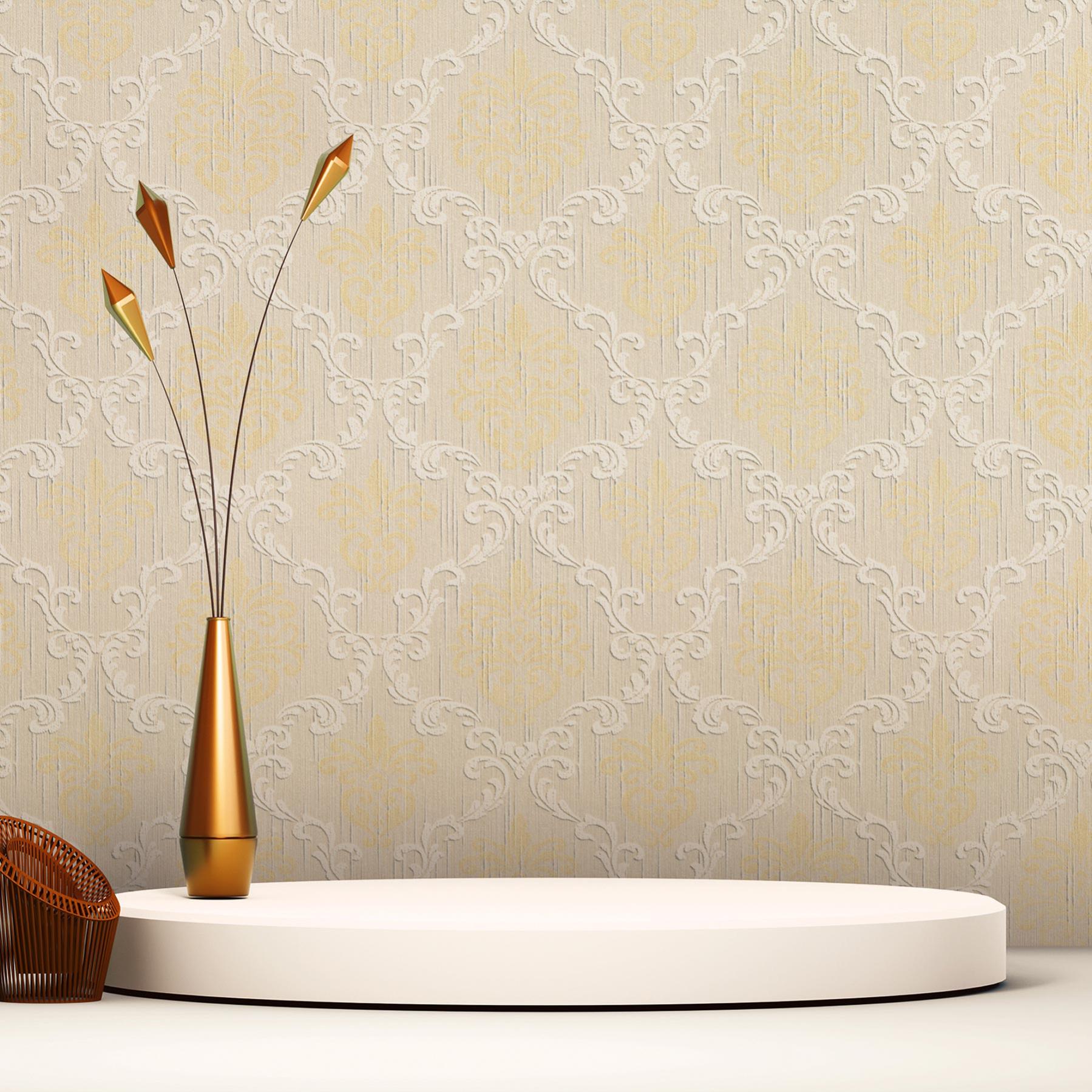 Papel pintado barroco samuel m1-no.3786 | papel pintado no tejido | crema | dorado | clásico | papel pintado barroco