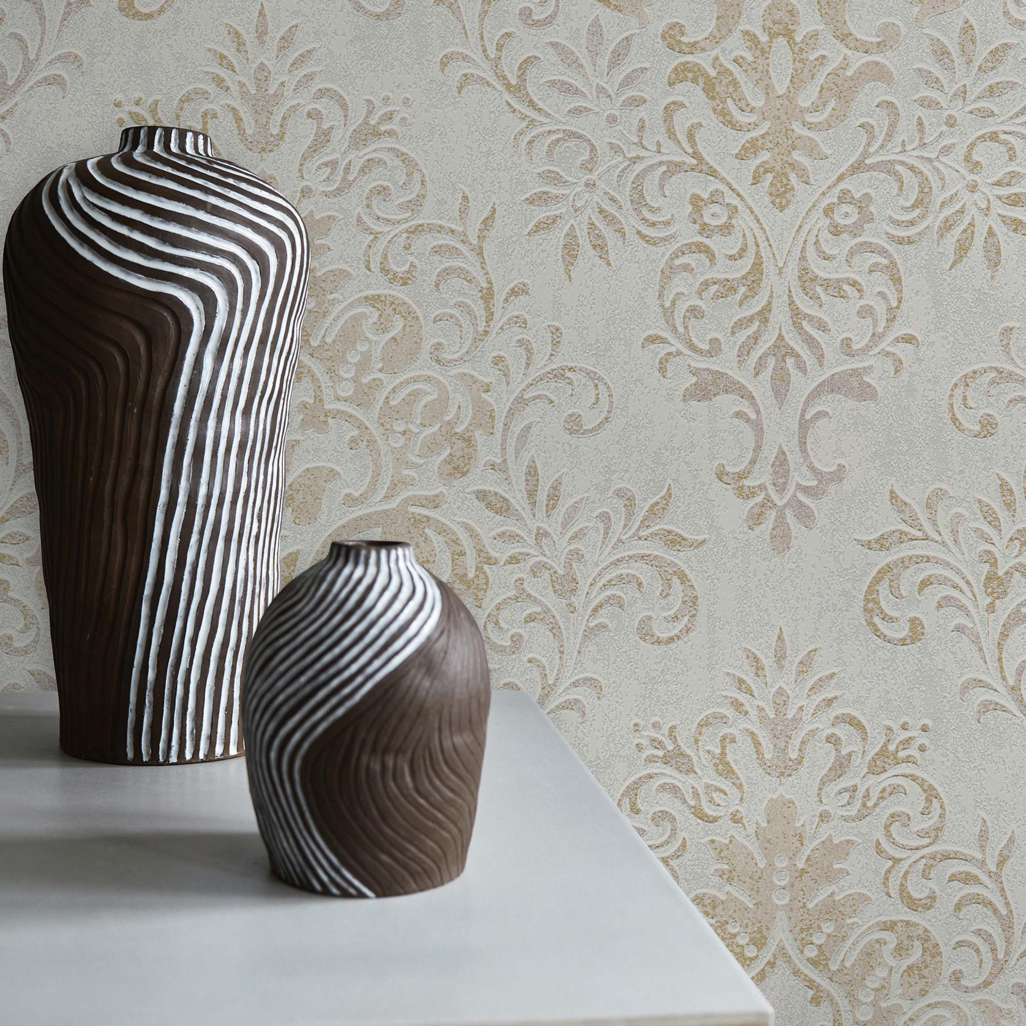 Papel pintado barroco samuel m1-no.2447 | papel pintado no tejido | dorado | gris | ornamental | clásico | papel pintado barroco