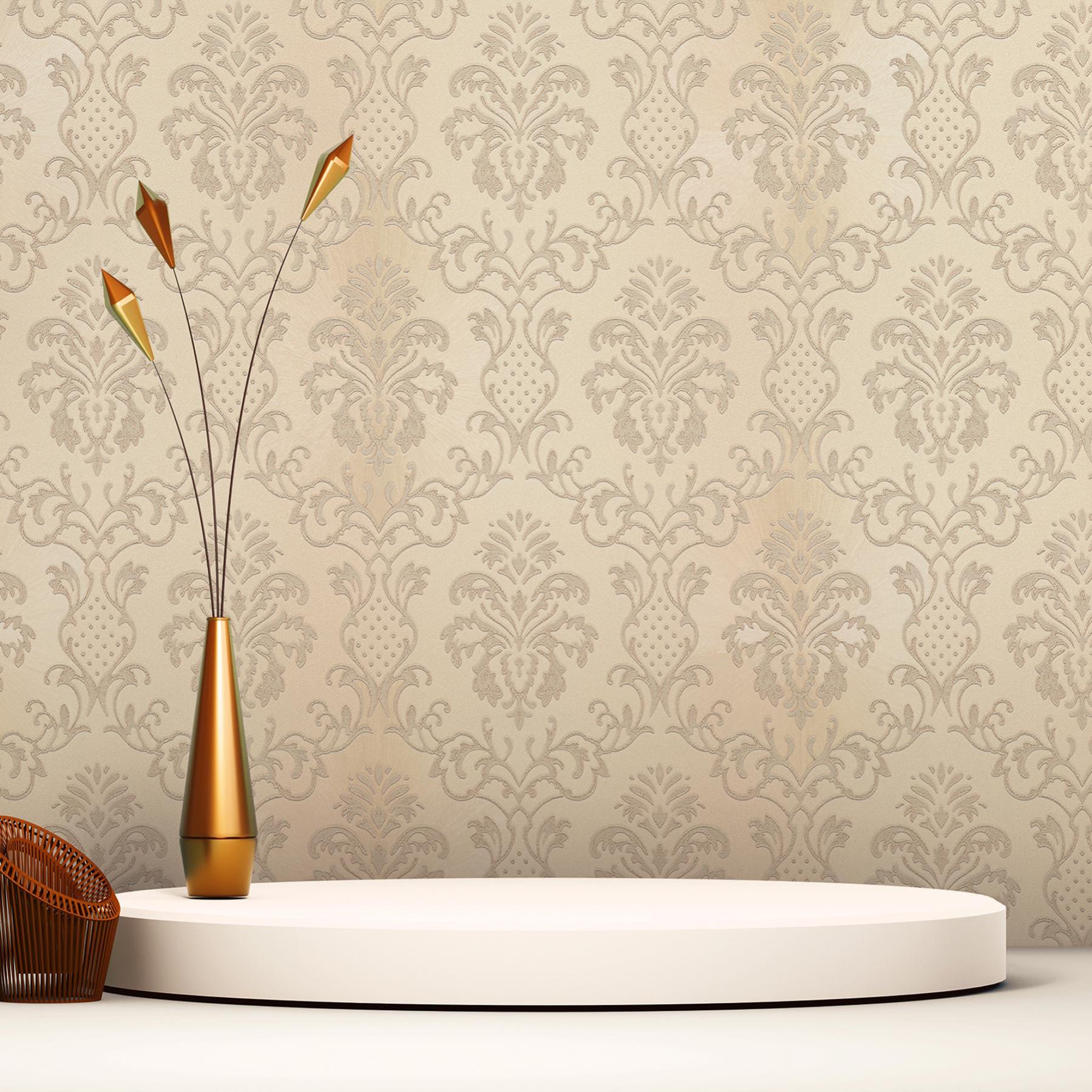 Papel pintado barroco samuel m1-no.2418 | papel pintado no tejido | gris | crema | ornamental | clásico | papel pintado barroco