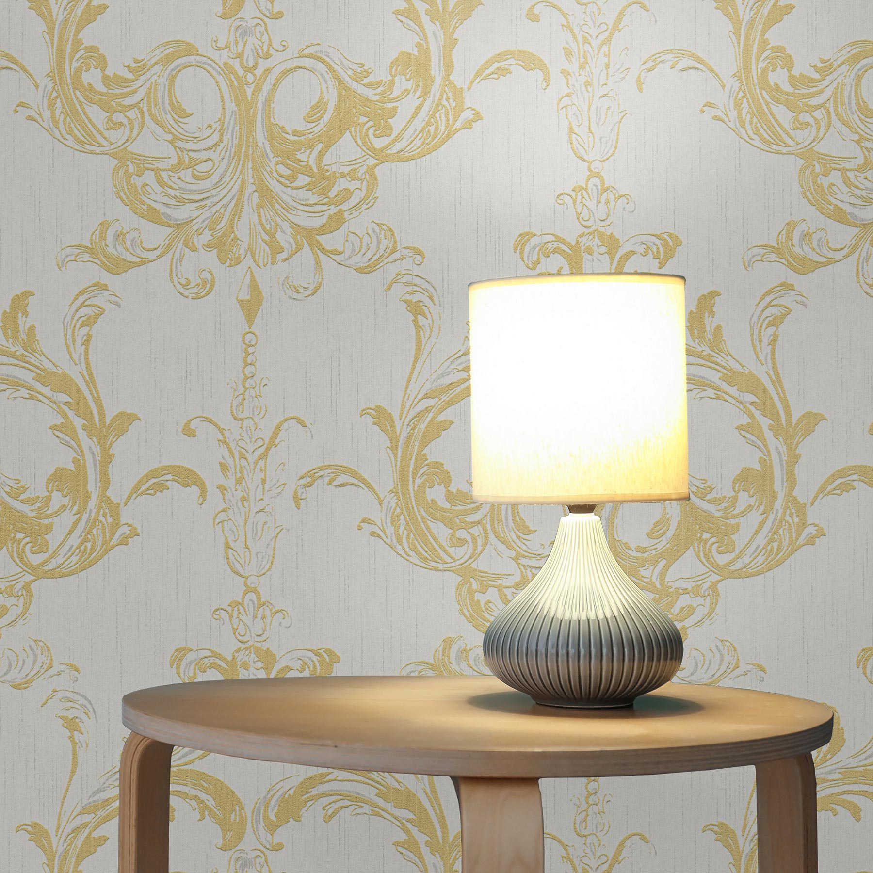 Papel pintado a rayas lio m1-no.3862   papel pintado no tejido   amarillo   blanco   barroco   clásico