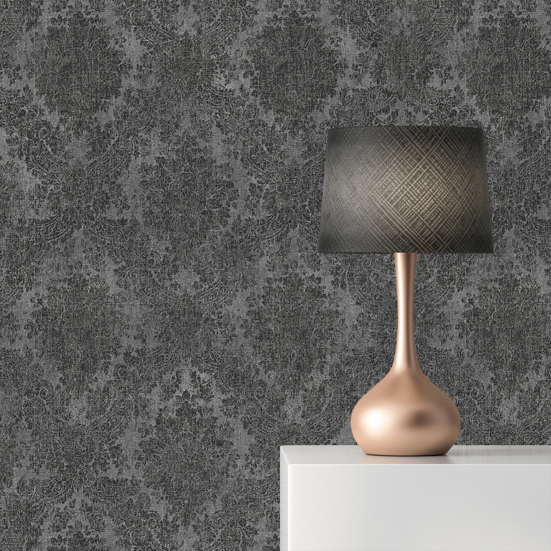Papel pintado barroco samuel m1-no.2431 | papel pintado no tejido | gris | negro | ornamental | clásico | papel pintado barroco